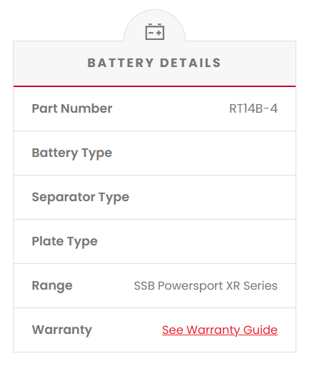 RT14B-4 SSB XR Series Motorcycle Battery