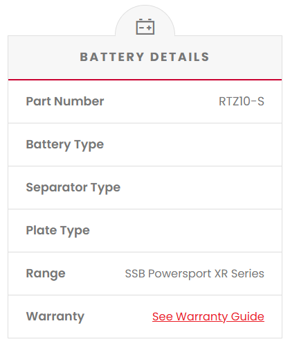 RTZ10-S SSB XR Series Motorcycle Battery