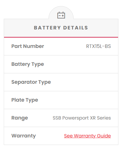 RTX15L-BS SSB XR Series Motorcycle Battery