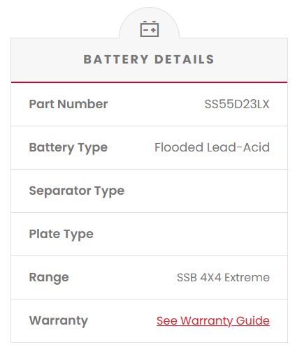 SS55D23LX SSB 4X4 Extreme 4WD Battery (Group 55D23L)