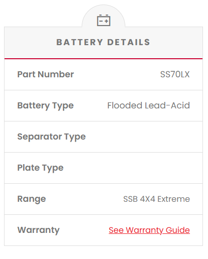 SS70LX SSB 4X4 Extreme 4WD Battery (Group 70L)
