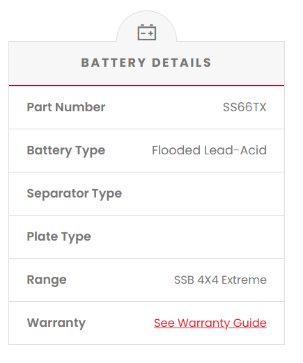 SS66TX SSB 4X4 Extreme 4WD Battery (Group 66T)