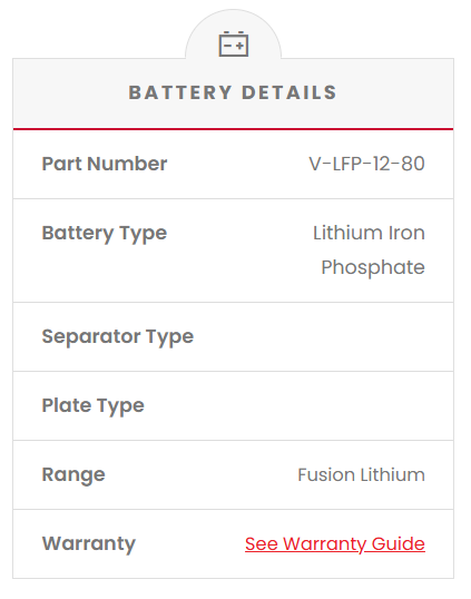 V-LFP-12-80 Fusion Lithium 80AH 12V Deep Cycle Battery