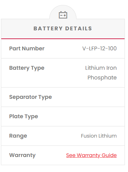 V-LFP-12-100 Fusion Lithium 100AH 12V Deep Cycle Battery
