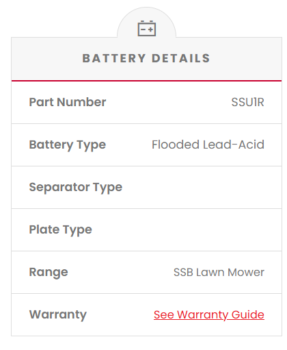 SSU1R SSB Lawn Mower MF Battery