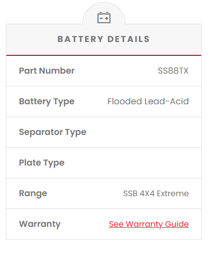 SS88TX SSB 4X4 Extreme 4WD Battery (Group 88TX)