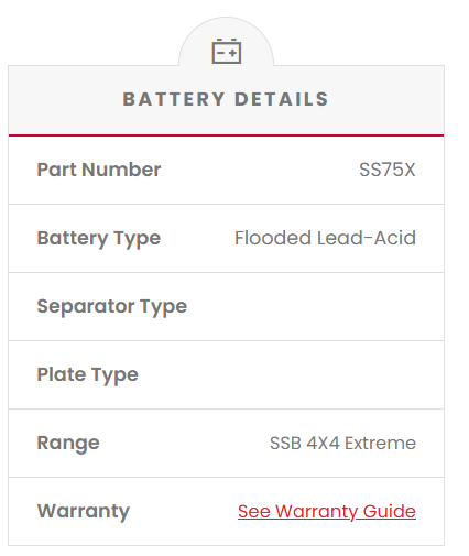SS75X SSB 4X4 Extreme 4WD Battery (Group 75)