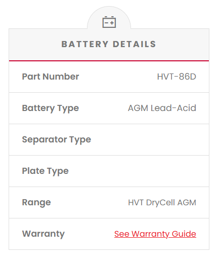 HVT-86D Dual Purpose VRLA (AGM) Battery (Group 86D)