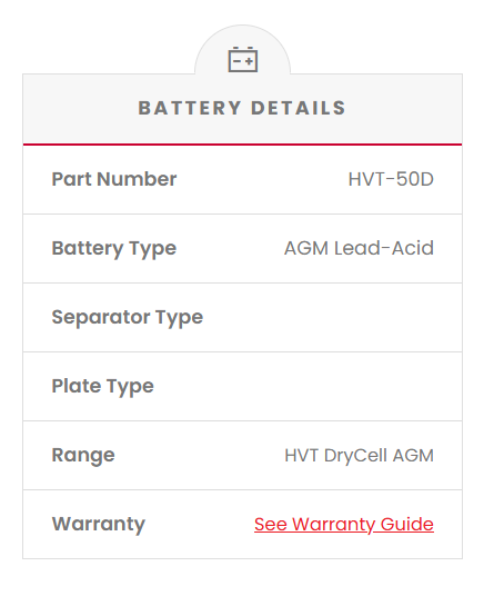 HVT-50D Dual Purpose VRLA (AGM) Battery (Group 50D)
