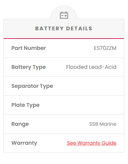 ES70ZZM SSB Marine Starting Battery