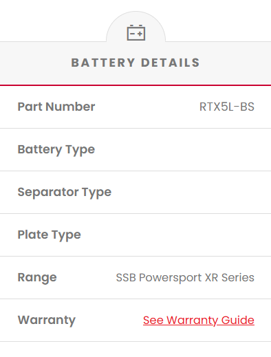 RTX5L-BS SSB XR Series Motorcycle Battery