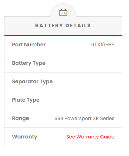 RTX16-BS SSB XR Series Motorcycle Battery