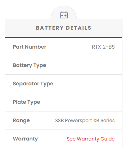 RTX12-BS SSB XR Series Motorcycle Battery
