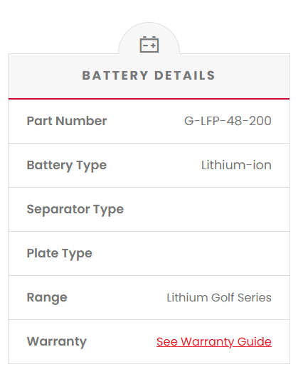 G-LFP-48-200 Fusion 48V 200AH Lithium Deep Cycle Battery Golf Buggy