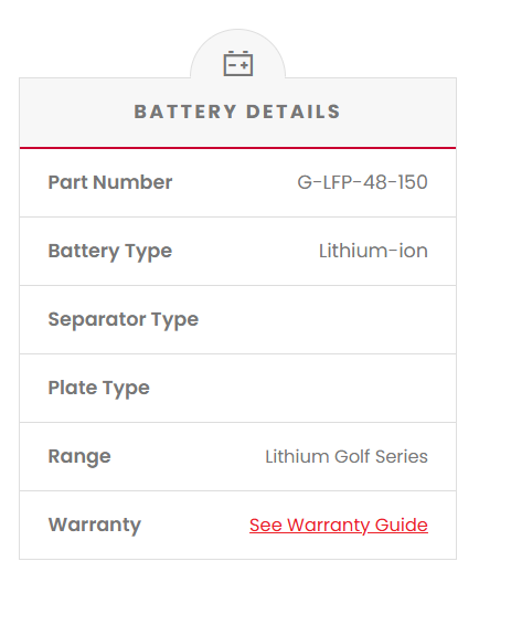 G-LFP-48-150 Fusion 48V 150AH Lithium Deep Cycle Battery Golf Buggy
