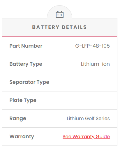 G-LFP-48-105 48V 105AH Lithium Deep Cycle Battery Golf Buggy