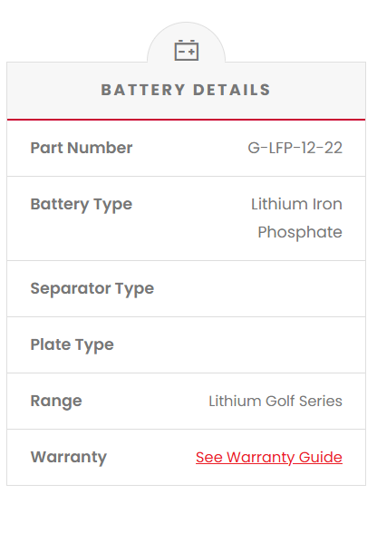 G-LFP-12-22 Fusion Lithium 12V 22AH Golf Pro Deep Cycle Battery