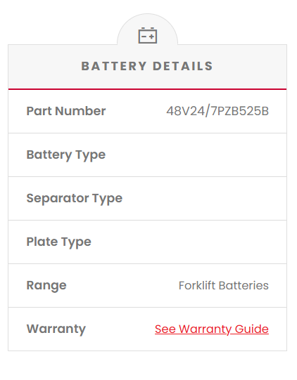 Built Traction Forklift Battery 48V24/7PZB525H for Toyota Forklift 7FBE