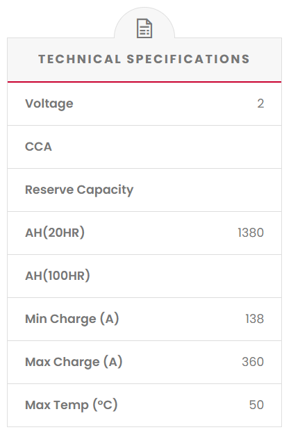 CBS2V1350AH Fusion Solar AGM 2V Solar Battery