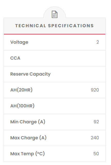 CBS2V900AH Fusion Solar AGM 2V Solar Battery