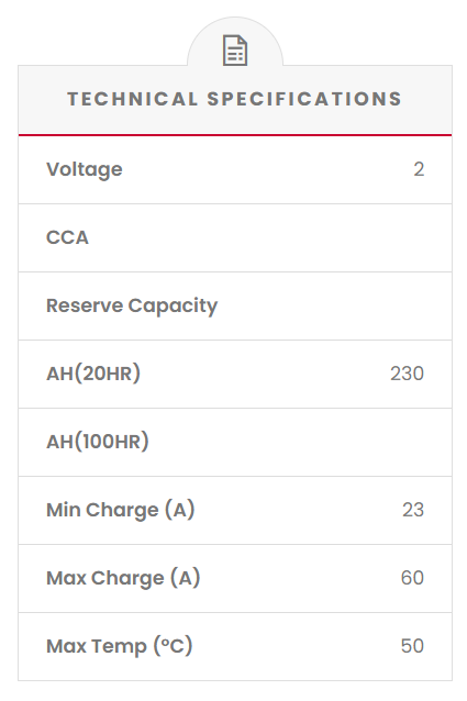 CBS2V230AH Fusion Solar AGM 2V Solar Battery