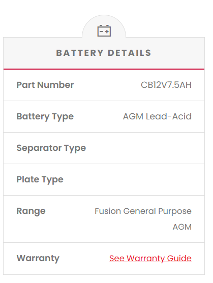 CB12V7.5AH Fusion AGM 12V Deep Cycle Battery