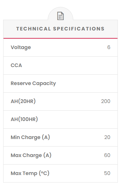 EV6-200 Fusion Electric Vehicle 6V Deep Cycle Battery