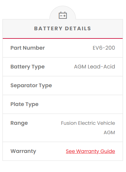 EV6-200 Fusion Electric Vehicle 6V Deep Cycle Battery