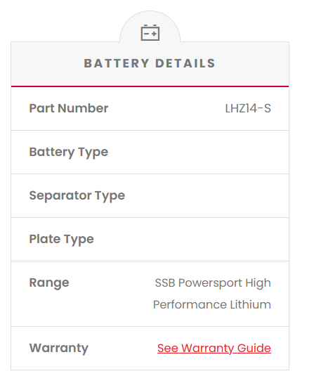 LHZ14-S SSB High Performance Lithium Motorcycle Battery