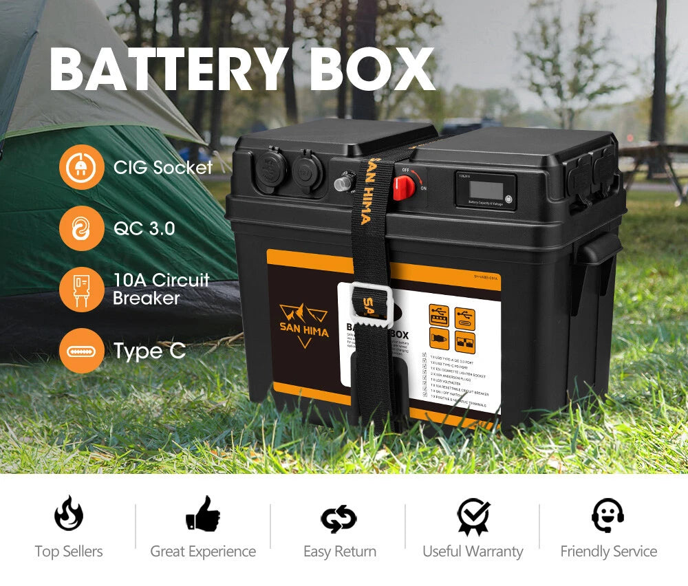 12V Portable Battery Box - Compatible with all Battery Types