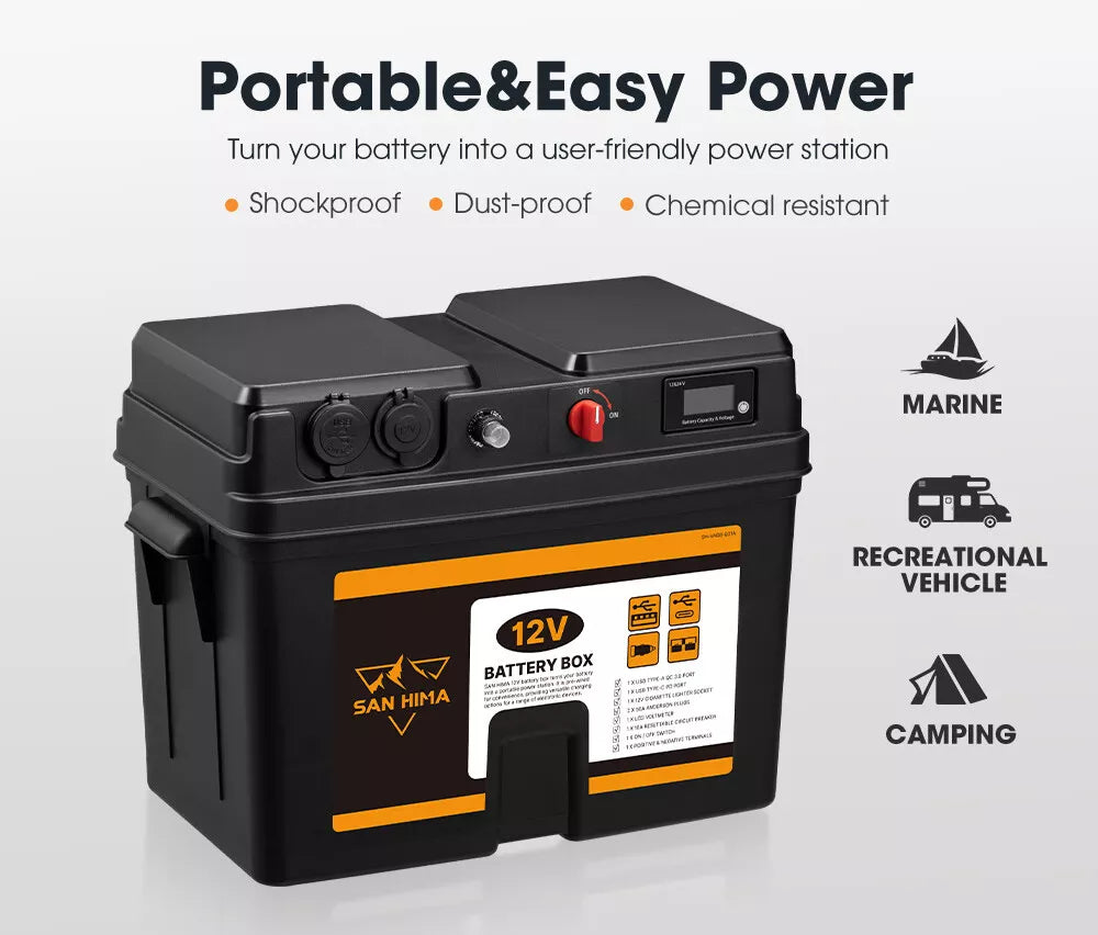 12V Portable Battery Box - Compatible with all Battery Types
