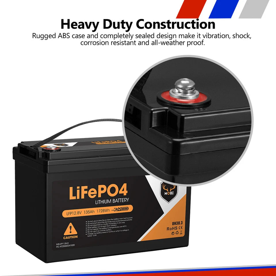 Mobi 12V 135AH Lithium Iron Phosphate (LiFePO4) Deep Cycle Battery