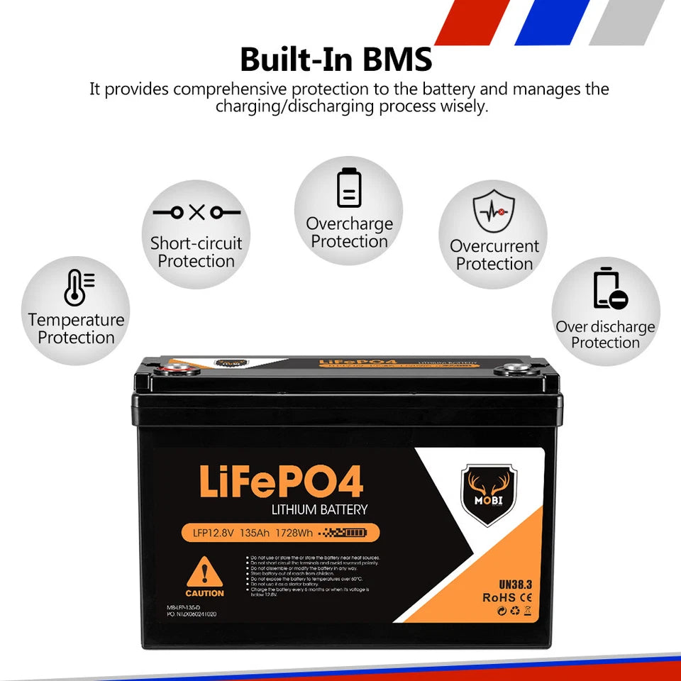 Mobi 12V 135AH Lithium Iron Phosphate (LiFePO4) Deep Cycle Battery