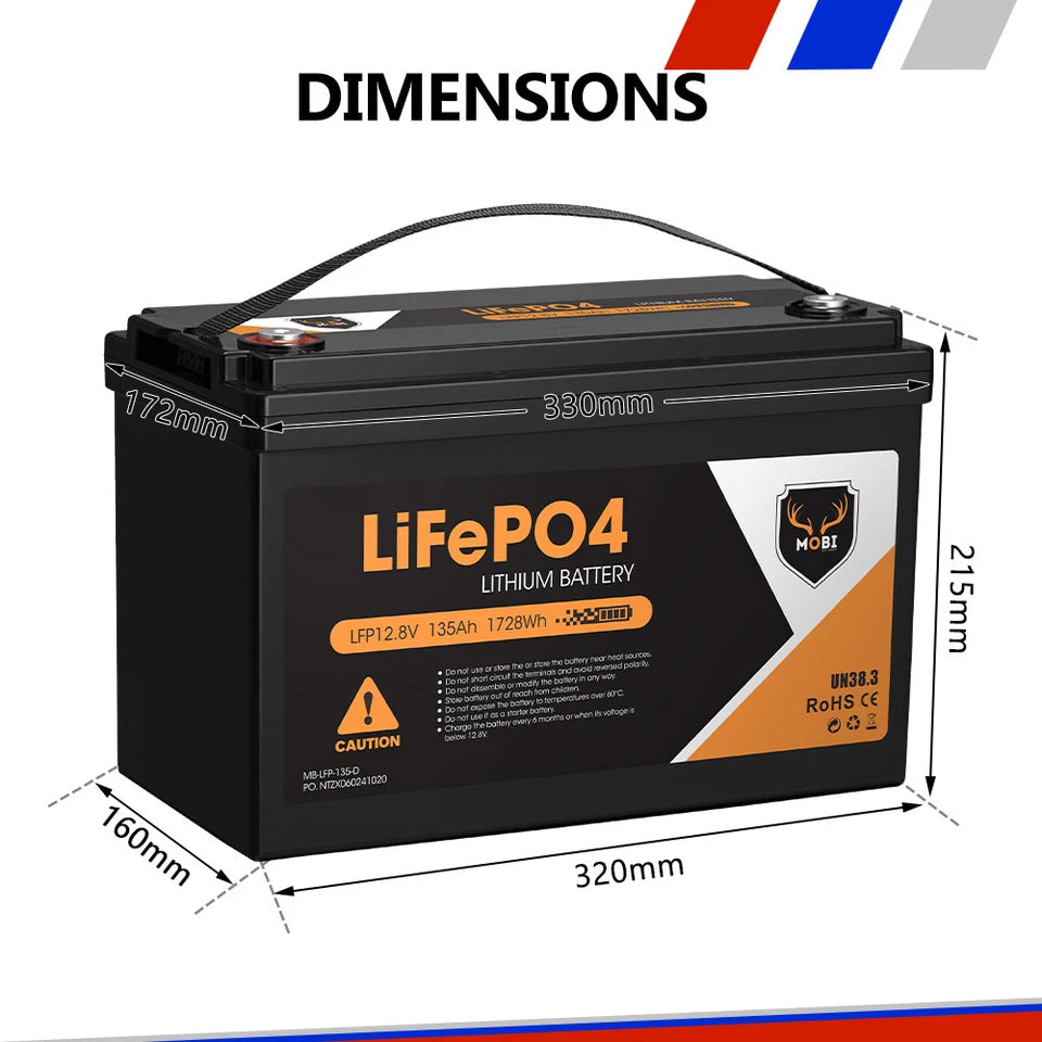 Mobi 12V 135AH Lithium Iron Phosphate (LiFePO4) Deep Cycle Battery