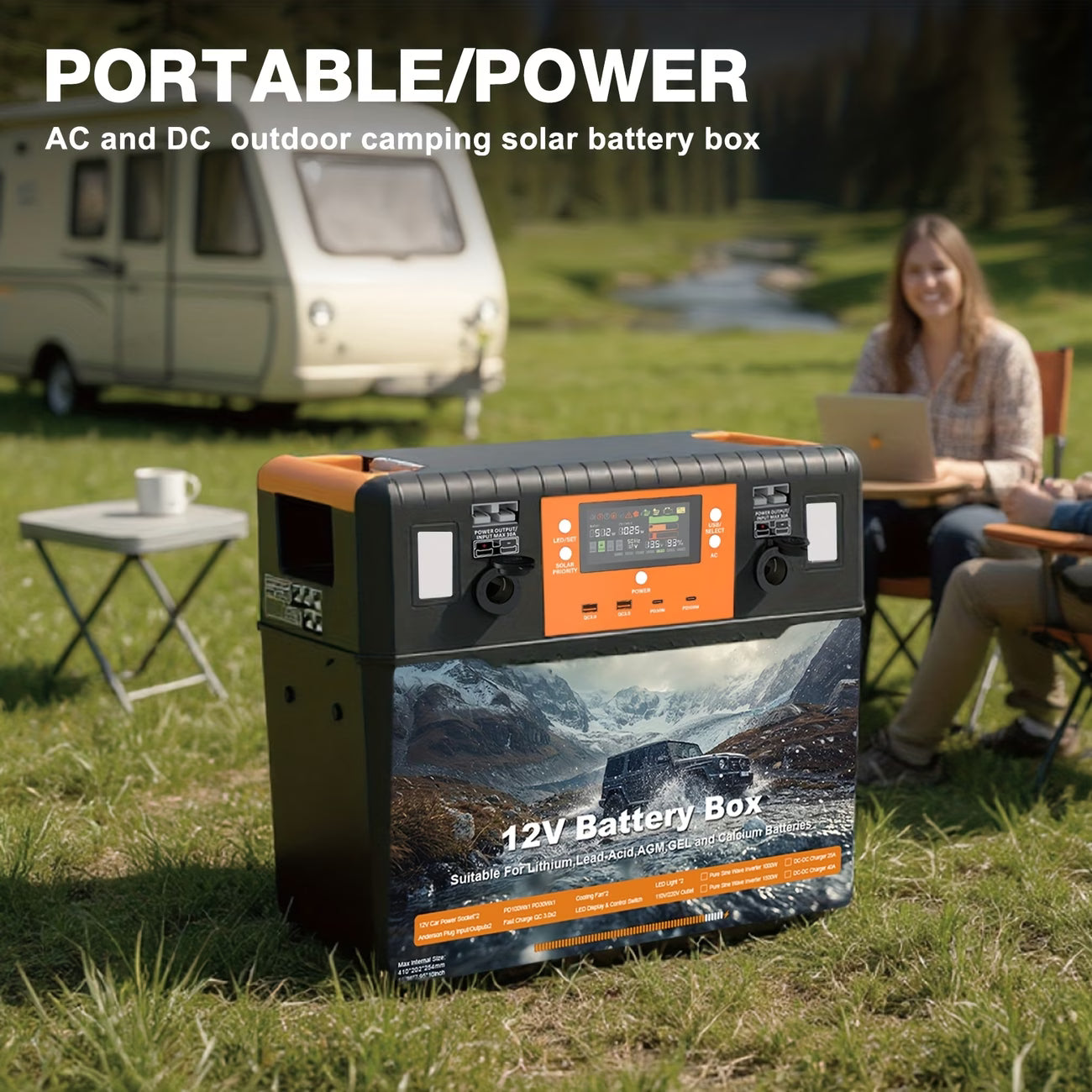 Heavy Duty Battery Box with 1500W Inverter Battery for 12V/24V Portable Power