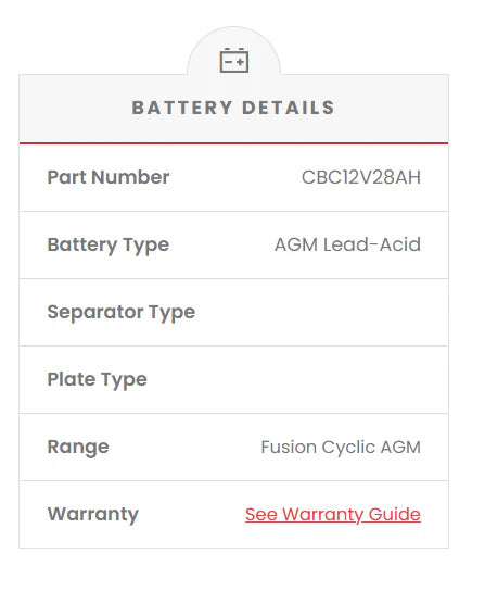 CBC12V22AH Fusion AGM 12V Deep Cycle Battery