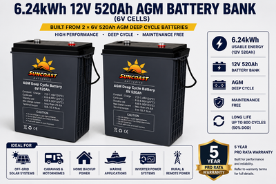 6.24kWh 12V 520Ah AGM Battery Bank (6V Cells) Solar VE Battery Bank