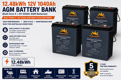 12.48kWh 12V 1040Ah AGM Battery Bank (Built from 4 × 6V 520Ah AGM Batteries)