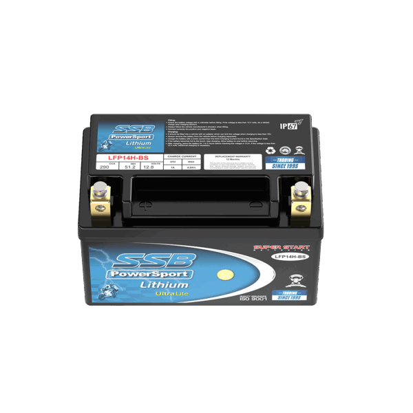 LFP14H-BS SSB Lithium Ultralite Motorcycle Battery SSB Powersport lithium battery on a white background