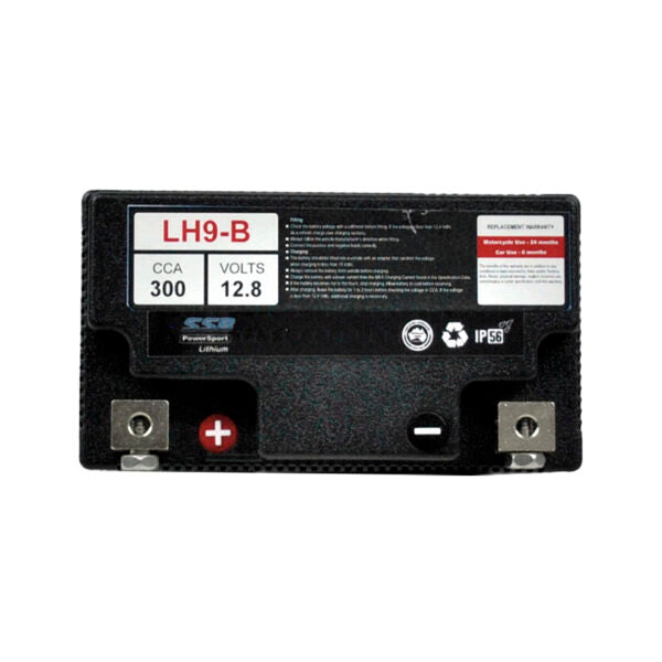 LH9-B SSB High Performance Lithium Motorcycle Battery Car battery with specifications on a white background