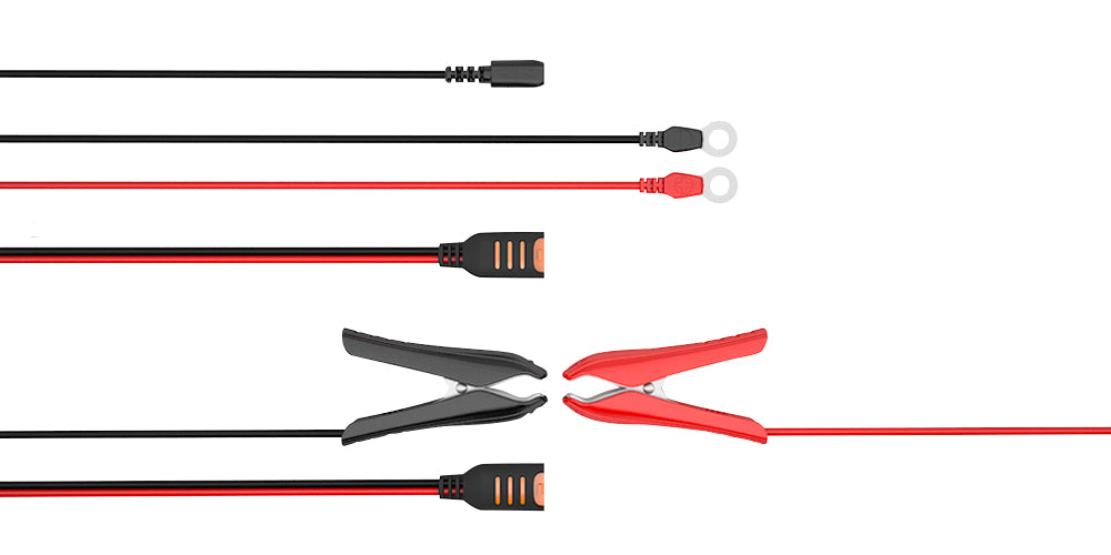 CTEK MXS10 12V Battery Charger 10 AMP MULTI MXS Set of red and black alligator clips on a white background