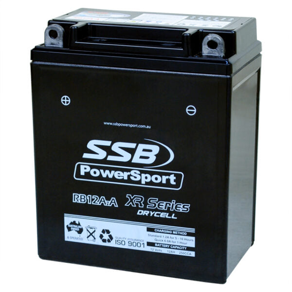 RB12A-A SSB XR Series Motorcycle Battery (12N12A-4A-1) SSB Powersport battery on a white background