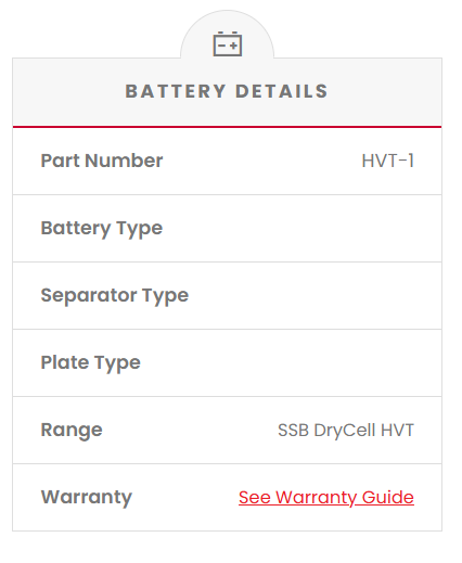 HVT-1 SSB DryCell HVT Motorcycle Battery