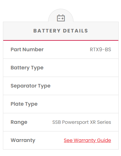 RTX9-BS SSB XR Series Motorcycle Battery