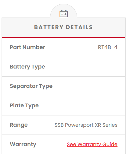 RT4B-4 SSB XR Series Motorcycle Battery