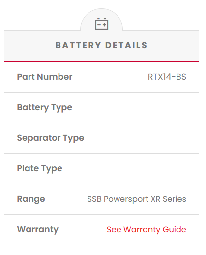 RTX14-BS SSB XR Series Motorcycle Battery