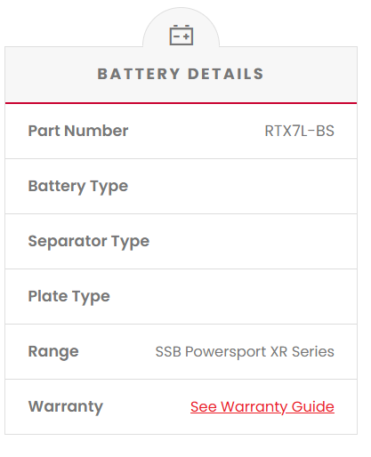 RTX7L-BS SSB XR Series Motorcycle Battery
