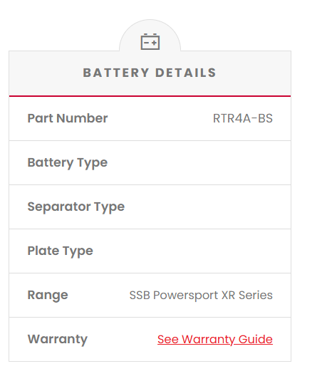 RTR4A-BS SSB XR Series Motorcycle Battery
