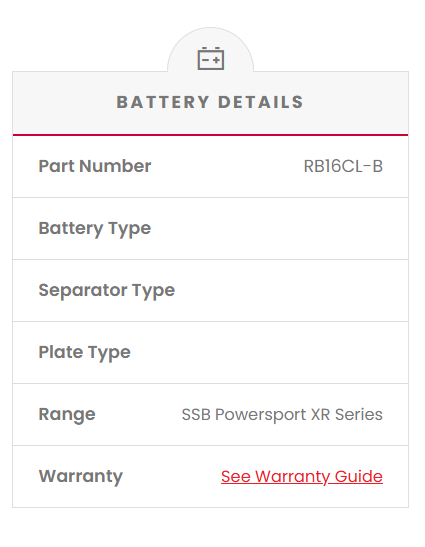 RB16CL-B SSB XR Series Motorcycle Battery