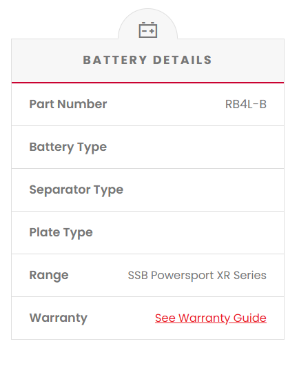 RB4L-B SSB XR Series Motorcycle Battery (12N4B)